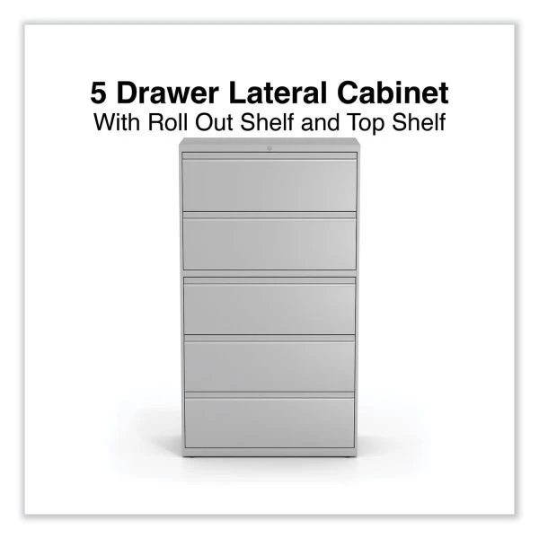 Alera Lateral File, 5 Legal/Letter/A4/A5-Size File Drawers, Light Gray, 36" X 18.63" X 67.63" 2 Alera Lateral File, 5 Legal/Letter/A4/A5-Size File Drawers, Light Gray, 36" X 18.63" X 67.63" - Image 2