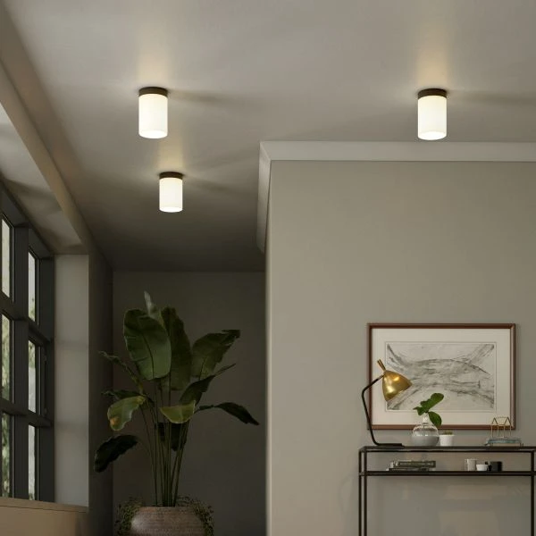 Piper 6" Flush Mount With Fabric Shade In Blackened Bronze/White 5 Piper 6" Flush Mount With Fabric Shade In Blackened Bronze/White - Image 5