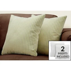 Monarch Specialties Pillows, Set Of 2, 18 X 18 Square, Insert Included, Decorative Throw, Accent, Sofa, Couch, Bedroom, Green Hypoallergenic Polyester, Modern