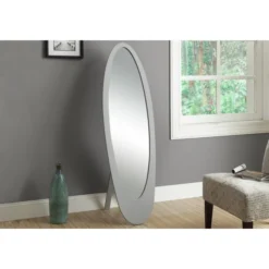 Monarch Specialties Mirror, Full Length, Standing, Floor, 60" Oval, Dressing, Bedroom, Grey Wood, Contemporary, Modern