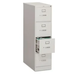 HON 310 Series 4-Drawer Vertical Metal File Cabinet, Letter, 52" Height, Full-Suspension, Light Gray