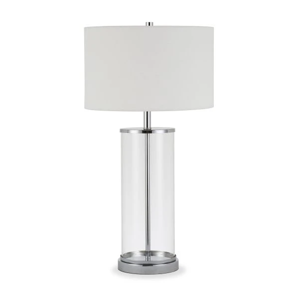 Rowan 28" Tall Table Lamp With Fabric Shade In Clear Glass/Polished Nickel/White 1 Rowan 28" Tall Table Lamp With Fabric Shade In Clear Glass/Polished Nickel/White