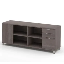 Bestar Pro-Linea Credenza With Three Drawers In Bark Gray