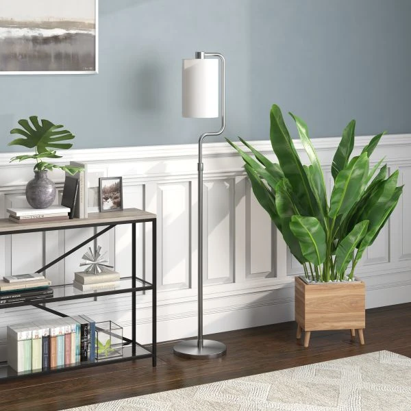 Rotolo 62" Tall Floor Lamp With Fabric Shade In Brushed Nickel/White 4 Rotolo 62" Tall Floor Lamp With Fabric Shade In Brushed Nickel/White - Image 4