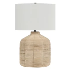 Jolina 27" Tall Oversized/Rattan Table Lamp With Fabric Shade In Natural Rattan/White