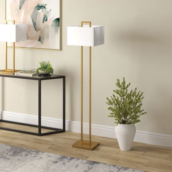 Adair 68" Tall Floor Lamp With Fabric Shade In Brass/White 6 Adair 68" Tall Floor Lamp With Fabric Shade In Brass/White - Image 6