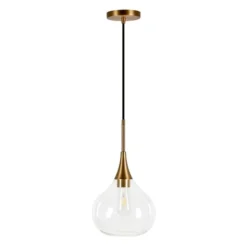 Ida 9.5" Wide Pendant With Glass Shade In Brass/Clear