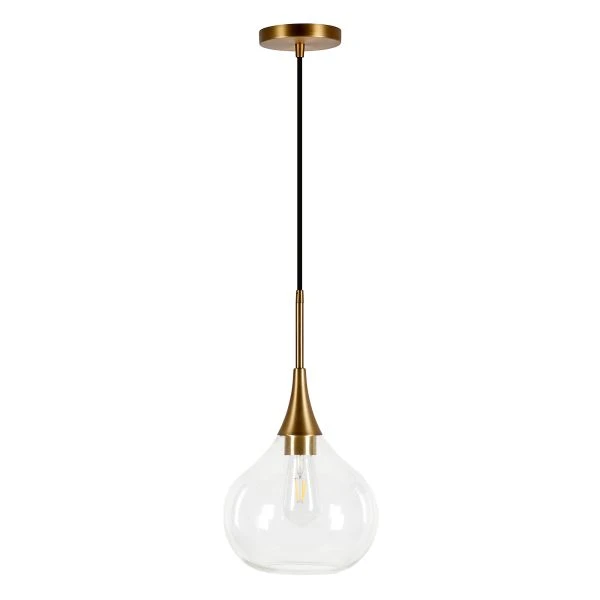 Ida 9.5" Wide Pendant With Glass Shade In Brass/Clear 1 Ida 9.5" Wide Pendant With Glass Shade In Brass/Clear