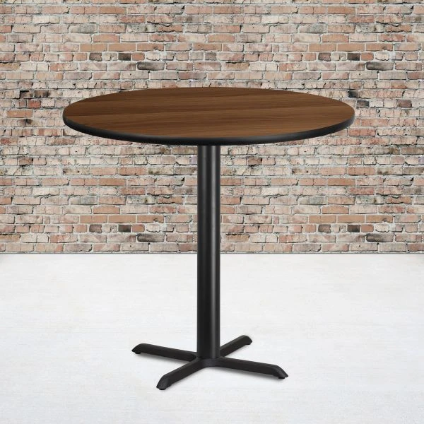 Stiles 42'' Round Walnut Laminate Table Top With 33'' X 33'' Bar Height Table Base 1 Stiles 42'' Round Walnut Laminate Table Top With 33'' X 33'' Bar Height Table Base