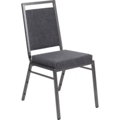HERCULES Series Square Back Stacking Banquet Chair In Dark Gray Fabric With Silvervein Frame