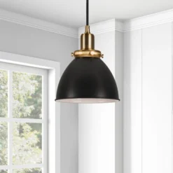 Madison 8" Wide Pendant With Metal Shade In Black/Brass/Black -office furniture sale fc5ebb0553a8fd7cefef2e5889e9a4e6dc