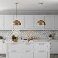 Octavia 15.75" Wide Pendant With Metal/Glass Shade In Brass/Brass And White -office furniture sale fca1d10fc226055be69da1d9f1718c02d2