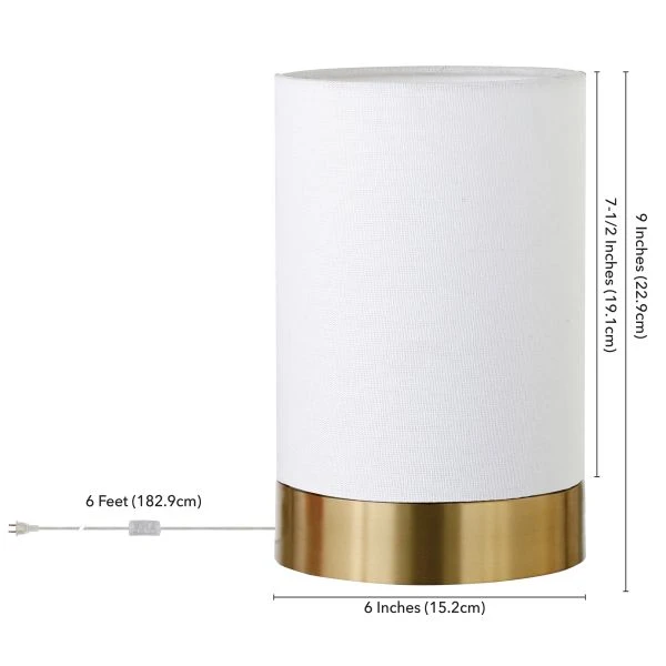 Piper 9" Tall Uplight Mini Lamp With Fabric Shade In Brass/White 4 Piper 9" Tall Uplight Mini Lamp With Fabric Shade In Brass/White - Image 4