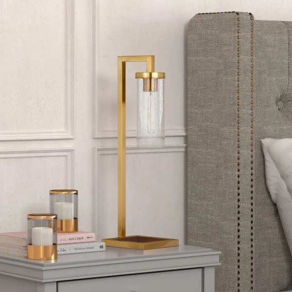 Malva 26" Tall Table Lamp With Glass Shade In Brass/Seeded 2 Malva 26" Tall Table Lamp With Glass Shade In Brass/Seeded - Image 2