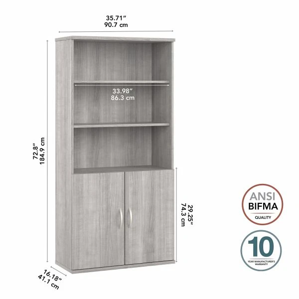 Bush Business Furniture Studio A Tall 5 Shelf Bookcase With Doors In Platinum Gray 6 Bush Business Furniture Studio A Tall 5 Shelf Bookcase With Doors In Platinum Gray - Image 6
