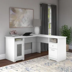 Bush Furniture Cabot 60W L Shaped Computer Desk In White