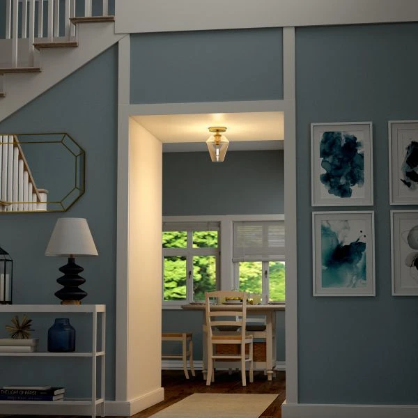 Remy 7" Wide Semi Flush Mount With Glass Shade In Brass/Clear 2 Remy 7" Wide Semi Flush Mount With Glass Shade In Brass/Clear - Image 2