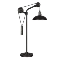 Neo 33.5" Tall Solid Wheel Pulley System Table Lamp With Metal Shade In Blackened Bronze/Blackened Bronze