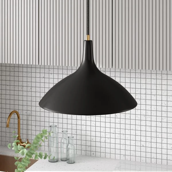 Barton 14" Wide Pendant With Metal Shade In Matte Black/Brass/Matte Black 6 Barton 14" Wide Pendant With Metal Shade In Matte Black/Brass/Matte Black - Image 6