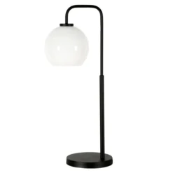 Harrison 27" Tall Arc Table Lamp With Glass Shade In Blackened Bronze/White Milk -office furniture sale fe0a4175d2235a65958f2bb352cbd783db