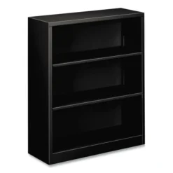 HON Metal Bookcase, Three-Shelf, 34.5w X 12.63d X 41h, Black