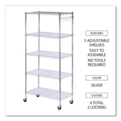 Alera 5-Shelf Wire Shelving Kit With Casters And Shelf Liners, 36w X 18d X 72h, Silver -office furniture sale fe4654583fe1bb59a7fb843877df54bf5f