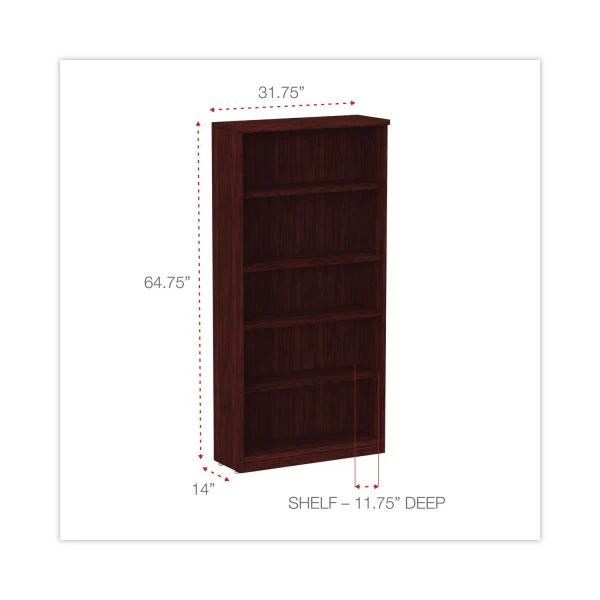 Alera Valencia Series Bookcase, Five-Shelf, 31.75w X 14d X 64.75h, Mahogany 3 Alera Valencia Series Bookcase, Five-Shelf, 31.75w X 14d X 64.75h, Mahogany - Image 3