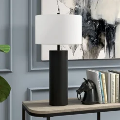 York 29.5" Tall Table Lamp With Fabric Shade In Blackened Bronze/White -office furniture sale fea1f010511acb0faeab8759acab8aa8af