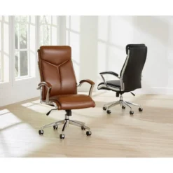 Modern Comfort Verismo Bonded Leather High-Back Executive Chair, Brown/Chrome, BIFMA Certified -office furniture sale fec314e897cda6dcbad6fedae588ccdbe4 1