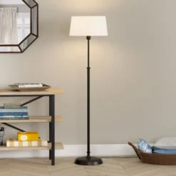 Derek 60.75" Tall Floor Lamp With Fabric Shade In Blackened Bronze/White -office furniture sale ff17709400e3978e6fb3edc8f16e478183