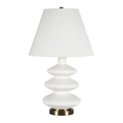 Carleta 26.5" Tall Triple Gourd Table Lamp With Fabric Shade In White/White