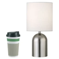 Talbot 13.25" Tall Mini Lamp With Fabric Shade In Brushed Nickel/White -office furniture sale ff5d4ba75eff40438c7b39e8cc1066bb9e