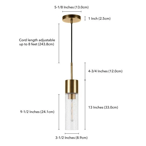 Lance 3.5" Wide Pendant With Glass Shade In Brass/Seeded 7 Lance 3.5" Wide Pendant With Glass Shade In Brass/Seeded - Image 7