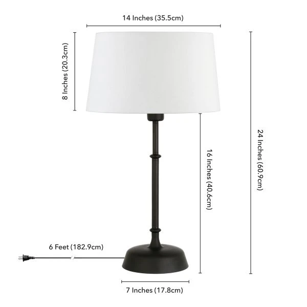 Derek 24.25" Tall Table Lamp With Fabric Shade In Blackened Bronze/White 5 Derek 24.25" Tall Table Lamp With Fabric Shade In Blackened Bronze/White - Image 5